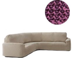 Bankhoes Milos voor Ronde Hoekbank - Paars - Breedte 360-540cm - Hoogte 80-100cm - Extreme Stretch Bankhoezen