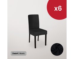 BankhoesDiscounter Stoelhoezen Set van 6 – Stretch Stoelhoes Eetkamer – Stoelhoezen voor Eetkamerstoelen – Stoelbeschermers - Zwart