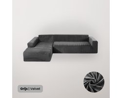 BankhoesDiscounter Velvet Bankhoes – Hoekbank – M1 (90-130cm) – Bankbeschermer – Zetelhoes & Zetelbeschermer - Bankhoezen voor Hoekbank - Sofa Cover - Grijs