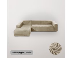 BankhoesDiscounter Velvet Bankhoes – Hoekbank – M3 (175-220cm) – Bankbeschermer – Zetelhoes & Zetelbeschermer - Bankhoezen voor Hoekbank - Sofa Cover - Champagne