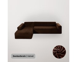 BankhoesDiscounter Velvet Bankhoes – Hoekbank – M4 (220-300cm) – Bankbeschermer – Zetelhoes & Zetelbeschermer - Bankhoezen voor Hoekbank - Sofa Cover - Donkerbruin