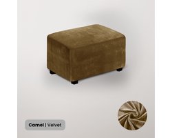 BankhoesDiscounter Velvet Hocker Hoes – Hocker Poef – Stretch – Poef Hoes – Hoekbank Met Hocker – Hoes Voor Poef – Maat XL – Camel