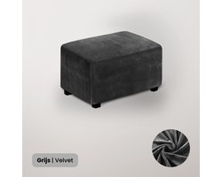 BankhoesDiscounter Velvet Hocker Hoes – Hocker Poef – Stretch – Poef Hoes – Hoekbank Met Hocker – Hoes Voor Poef – Maat XL – Grijs