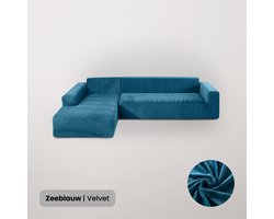 BankhoesDiscounter Velvet Hoekbank Hoes – Hoekbank – Sofa Cover – Bankbeschermer – Bankhoezen Voor Hoekbank – Zeeblauw – Set van M3 + M3