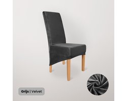 BankhoesDiscounter Velvet Hoge Rugleuning Stoelhoes – Grijs – Eetkamer Stoelhoezen – Stoelhoezen Eetkamerstoelen – Stoelhoezen Stretch
