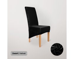BankhoesDiscounter Velvet Hoge Rugleuning Stoelhoes – Zwart – Eetkamer Stoelhoezen – Stoelhoezen Eetkamerstoelen – Stoelhoezen Stretch