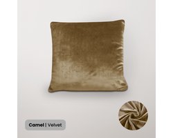 BankhoesDiscounter Velvet Kussenhoes – 45x45cm – Camel – Kussensloop – Kussenovertrek – Kussenhoes 45x45