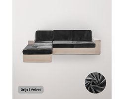 BankhoesDiscounter Velvet L-vorm Zitkussen Hoes – Bankhoes Stretch – Kussenhoezen – Bankbeschermer voor Hoekbank – Zetelhoes & Zetelbeschermer - Sofa Cover - Grijs
