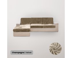 BankhoesDiscounter Velvet L-vorm Zitkussen Hoes – Bankhoes Stretch – Kussenhoezen – Bankbeschermer voor Hoekbank – Zetelhoes & Zetelbeschermer - Sofa Cover - Champagne