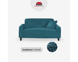 BankhoesDiscounter Velvet Voorgevormde Bankhoes – M3 (175-235cm) – Zeeblauw – Sofa Cover – Bankbeschermer – Bankhoes Stretch
