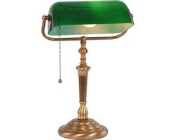 Bankierslamp | brons / groen | glas / metaal | 1 lichts e27 | woonkamer / slaapkamer | retro notarislamp | bureaulamp | trekschakelaar