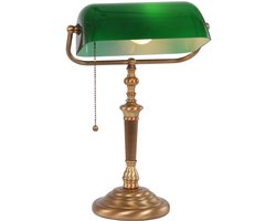 Bankierslamp | brons / groen | glas / metaal | 1 lichts e27 | woonkamer / slaapkamer | retro notarislamp | bureaulamp | trekschakelaar