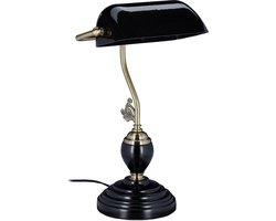 bankierslamp - glazen lampenkap - kantelbaar - houten voet - E27 - retro - tafellamp
