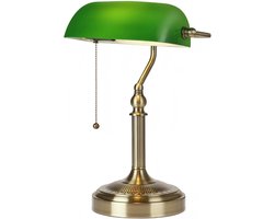 Bankierslamp - Groen - 37 x 28 cm - Glazen Bureaulamp met Trekschakelaar - Voor Thuis en Kantoor