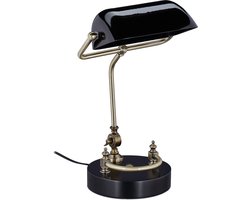 bankierslamp - kantelbare lampenkap - houten voet - E27-fitting - retro tafellamp - zwart