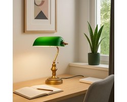 Bankierslamp vintage tafellamp met groene glazen kap verstelbaar E27 LED retro design