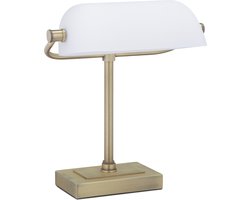 bankierslamp - witte kap - notarislamp - E14 - bureaulamp - modern - messing