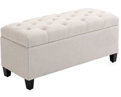 Bankje, 100 x 40 x 44 cm, beige, hout, opbergbank, opbergdoos, zitbank, voetenbank, zacht en comfortabel, met opbergruimte, geschikt voor slaapkamer, gang en woonkamer.