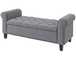 Bankje 126 x 48,5 x 57 cm Grijs Hout Lezenbank Bedbank Opbergbank Bankje Schoenbank Met armleuningen Bank met opbergruimte Zacht en comfortabel Geschikt voor slaapkamer Woonkamer Gang