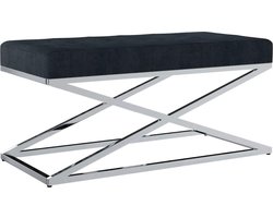 Bankje  97 cm van zwart velvet en roestvrijstaal (Incl LW anti kras viltjes)-woonkamerbank- Halbankje - decoratie bank