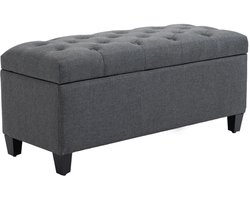Bankje - Met Opbergruimte - Gestoffeerde Bank Met Linnenlook - Borstzit Met Houten Poten - Borstbank Voor Woonkamer, Slaapkamer En Hal - 100 x 40 x 44 cm - Donkergrijs