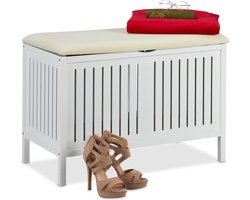 bankje met opbergruimte - kussen - 80L opslag - landelijk - zitbank - 56 x 78 x 39 cm - wit