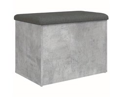 Bankje Met Opbergruimte – Zitbank – Opbergbank – Zitkist – Schoenenbank – Beton Grijs – Hout – Compact 62x42x45 cm – Multifunctioneel Voor Hal Slaapkamer Woonkamer