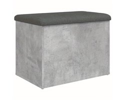 Bankje Met Opbergruimte – Zitbank – Opbergbank – Zitkist – Schoenenbank – Beton Grijs – Hout – Compact 62x42x45 cm – Multifunctioneel Voor Hal Slaapkamer Woonkamer