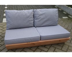 Bankje “Sauna” van Douglas hout 120cm – Licht grijze kussens – relax bank – Loungebank – Lage zetel - 2 persoons