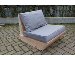 Bankje “Sauna” van douglas hout 60cm – Licht grijze kussens - relax bank – Loungebank – Lage zetel – 1 persoons stoel