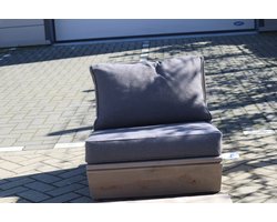 Bankje “Sauna” van Grijs Douglas hout 60cm – Antraciete kussens – relax bank – Loungebank – Lage zetel – 1 persoons – Dim grey