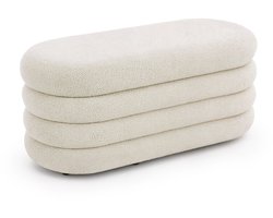 Bankje van Teddy Stof met Opbergruimte PUFFO 100 cm / Grote gestoffeerde Poef / Banken voor de Slaapkamer / Halbank / Kaptafelkruk / Nevelwit