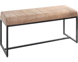 Bankje – Volnerf leder in beige – Extra dikke zitting, chique design – 48 cm hoog, 100 cm breed, 38 cm diep