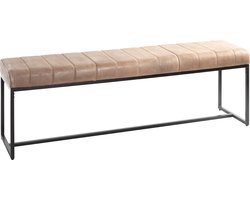 Bankje – Volnerf leder in beige – Extra dikke zitting, chique design – 48 cm hoog, 150 cm breed, 38 cm diep