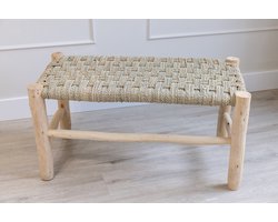 Bankje Zeegras Eucalyptushout - Handmade in Marrakech - 80 cm breed - Dam motief