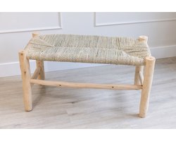 Bankje Zeegras Eucalyptushout - Handmade in Marrakech - 80 cm breed - Geweven