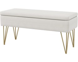 Bankje – Zitbank – Opbergbank – Halbankje – Gestoffeerd – Linnenlook Stof – Met Opbergruimte – Stalen Poten – 100x40x49 cm – Comfortabele Zitting