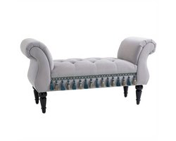 Bankje – Zitbank – Sitzbank – Halbankje – Opbergbank – Gestoffeerd Vintage Design – Grijze Polyester Bekleding – Stevig Houten Frame – 117x40x58 cm