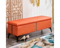 Bankkruk met Opbergruimte - Voetenbank Zitje - Ruimte Besparen - Veiligheidsdeksel - 100 cm Lengte - Oranje