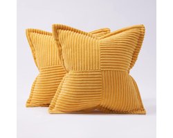 Bankkussenhoes 45x45 helder geel, gestreept, superzachte bekleding woonkamer slaapkamer thuis bedstoel, fauteuil, voor bank, slaapkamer, kussens, 2 x kussenslopen (kussenkern niet inbegrepen)