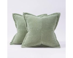 Bankkussenhoes 45x45 lichtgroen, gestreept, superzachte bekleding woonkamer slaapkamer thuis bedstoel, fauteuil, voor bank, slaapkamer, kussens, 2 x kussenslopen (kussenkern niet inbegrepen)