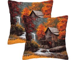 Bankkussens Set - Sierkussens Buiten - Terras Decoratie - Waterdicht Fluweel - 40 x 40 cm - Bos Print