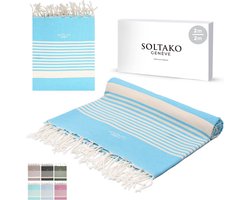 bankovertrek, multifunctioneel plaid, tafelkleed, dunne sprei, bank, bedsprei met franjes, fauteuilovertrek, fouta, strandhanddoek, picknickdeken voor dames en heren, licht, 200 x 200 cm (aqua) - Soltako
