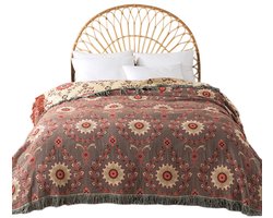 Bankplaid – 100% puur katoen – Dubbelzijdige mousseline – Sprei in bohemian-stijl – 150 x 200 cm – Katoenen gaasdeken – Knusse plaid en sprei – Perfect voor woon- en slaapkamer