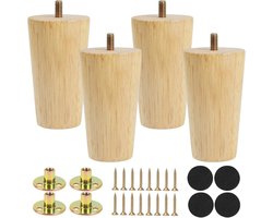 Bankpoten Rond - Meubeltafelpoten - Kastpoten - Houten Meubelpoten - Tafelpoot - Meubelpoot - Tafelonderdeel - 4 Stuks - Houtkleur