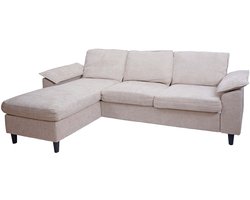 Bankset MCW-O71, hoekbank L-vorm, ligvlak links/rechts, stof (320 g/m²) hout 84x229x140cm ~ beige