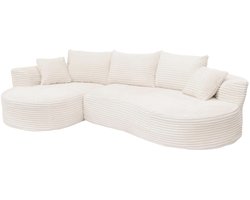 Bankset MCW-P19, 3-zitsbank Loungebank, stof/textiel corduroy (370 g/m²) Ligvlak links ~ wit