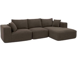 Bankset MCW-P20, 3-zitsbank Loungebank, stof/textiel corduroy (370 g/m²) Ligvlak rechts ~ bruin