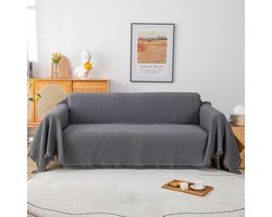 Banksprei delicaat wafelpatroon met franjes voor slaapbank stoel fauteuil deken eenpersoonsdekbed 180 x 230 cm grijs