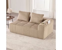 Bankstel - 2-zits - Sofa zonder Montage - Zijvak en Bekerhouders - Ribstof - Grijs